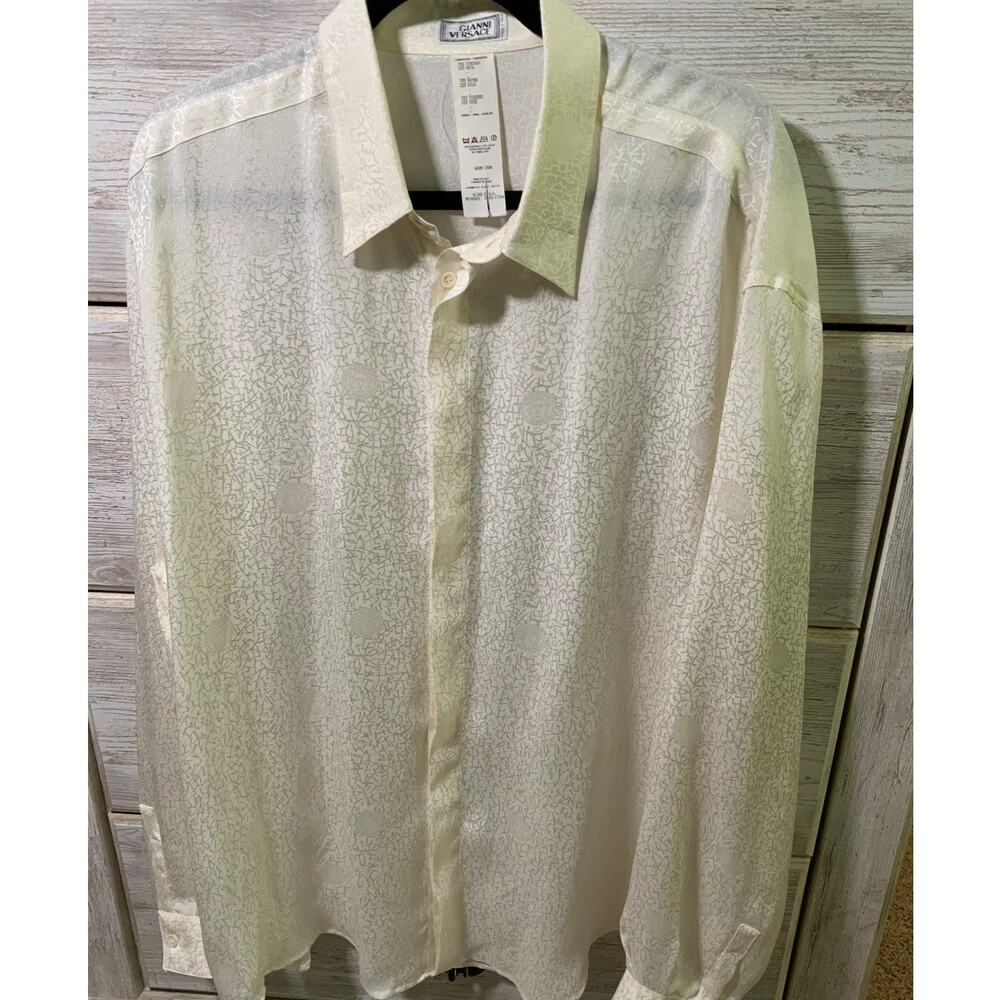 Vtg Gianni Versace Medusa Pattern Tux Cream Shirt 52 Italy